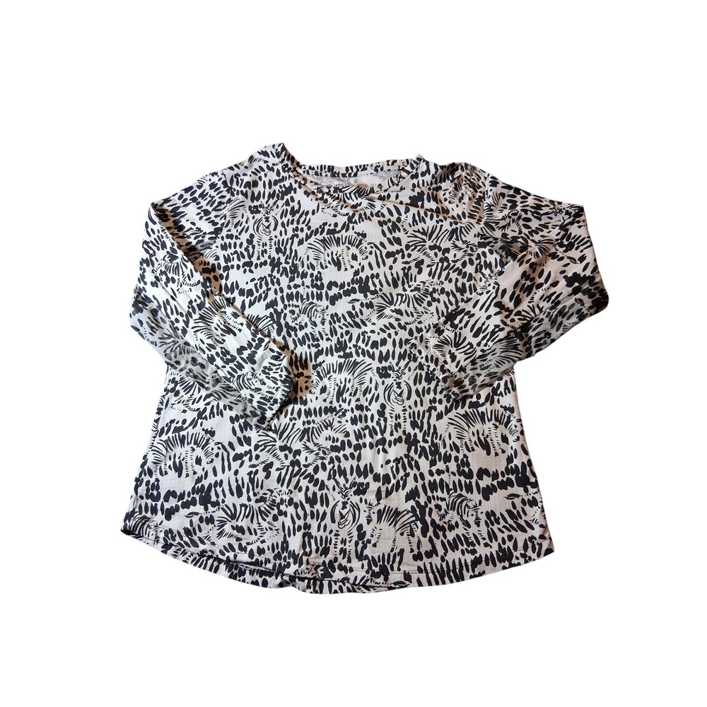 IBKUL Womens Black White Zebra Leopard Print Long Sleeve Crew Neck Top Large